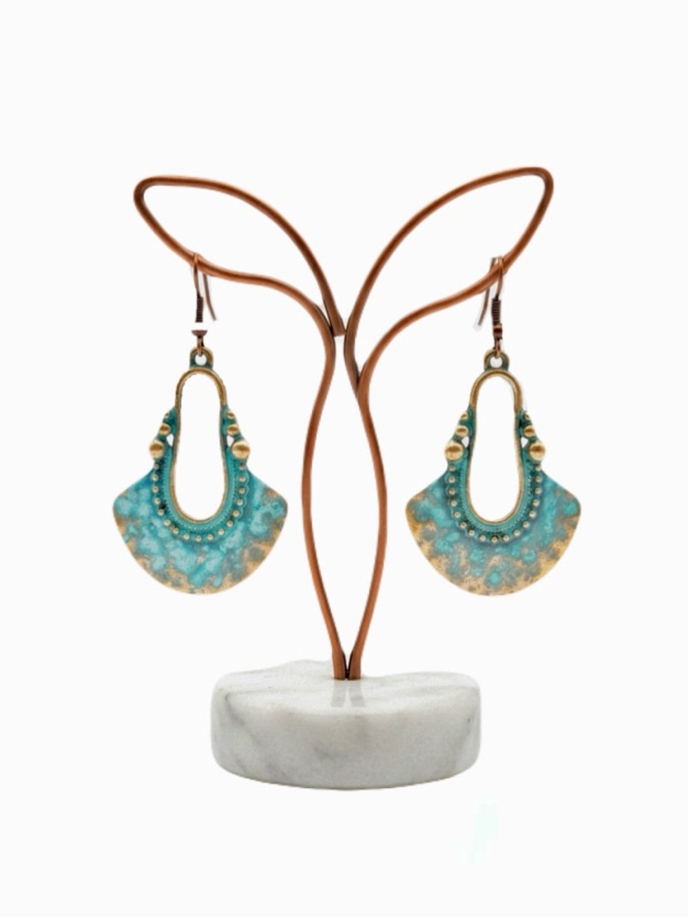New Bohemian Artisan Turquoise Bronze Woman’s Tribal Boho Patina Dangle Earrings